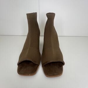 Zaynsia Women’s Knit Peep Toe Ankle Booties Brown Block Heel Size 10